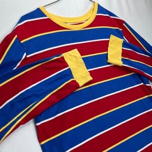 Sesame Street Shirt Womens Small Red Blue Yellow Striped Long Sleeve Cotton Tee